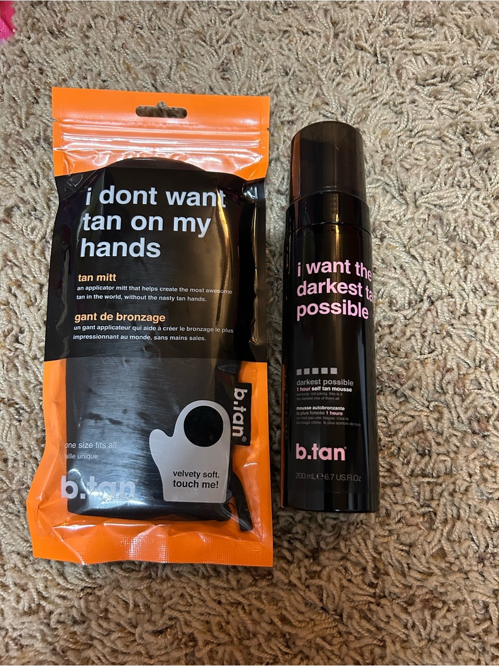 b.tan Darkest Possible Self Tan Mousse with Orange Tan Mitt. Never used or open